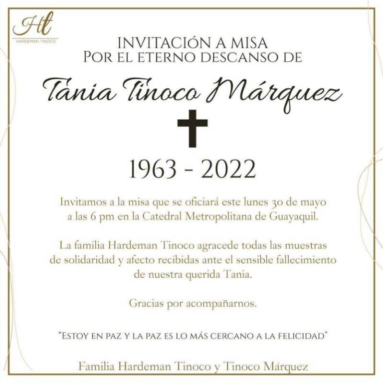 $!Familiares de Tania Tinoco invitan a una misa póstuma que se realizará en Guayaquil