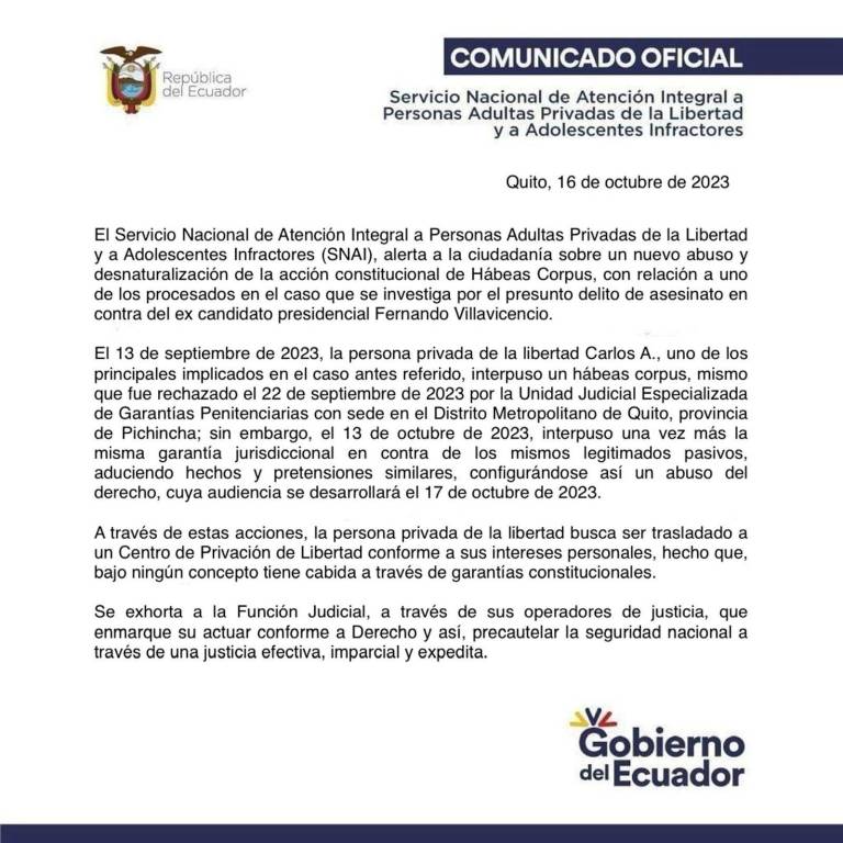 $!Implicado en asesinato de Fernando Villavicencio intenta ser trasladado a otra prisión mediante hábeas corpus