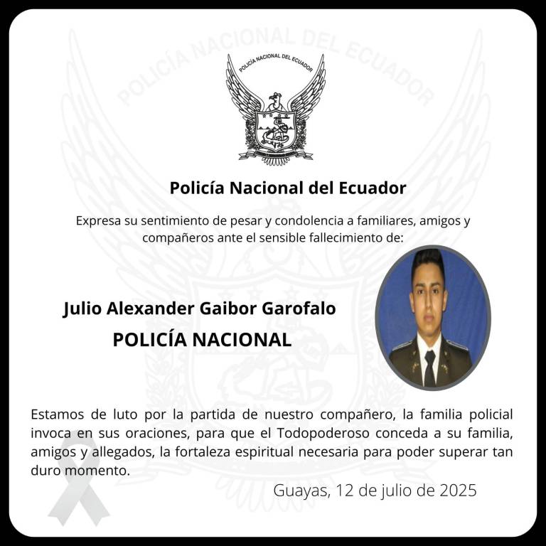 $!Nota de pesar por la muerte de Julio Alexander Gaibor Garofalo.