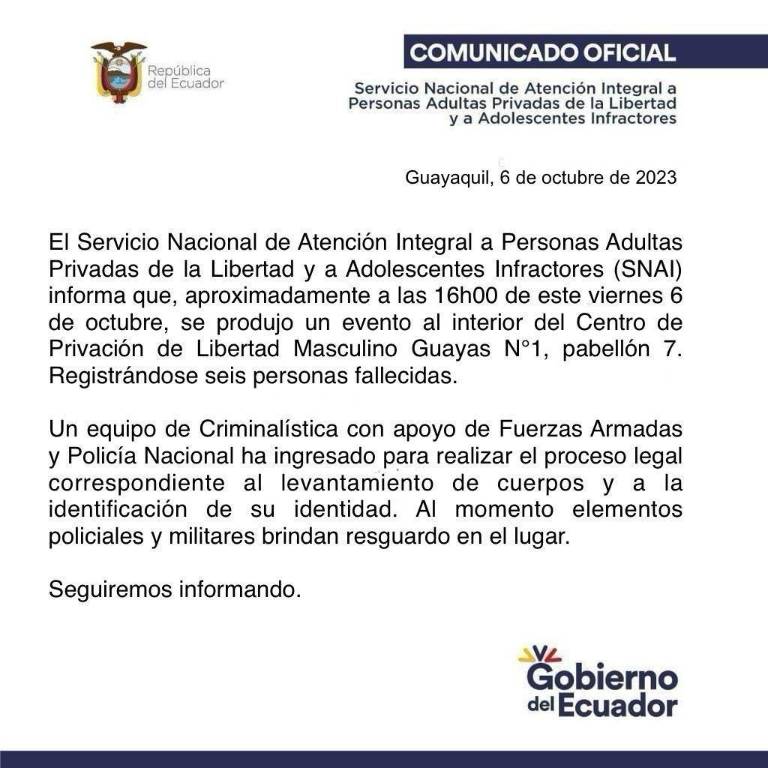 $!Seis personas murieron en el interior de la Penitenciaría del Litoral tras alertas por incidentes