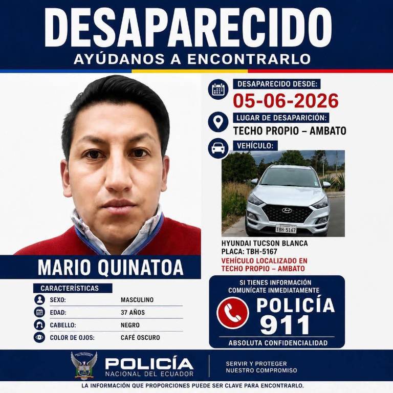 $!Notificación oficial sobre la desaparición de Mario Vinicio Quinatoa Villa.