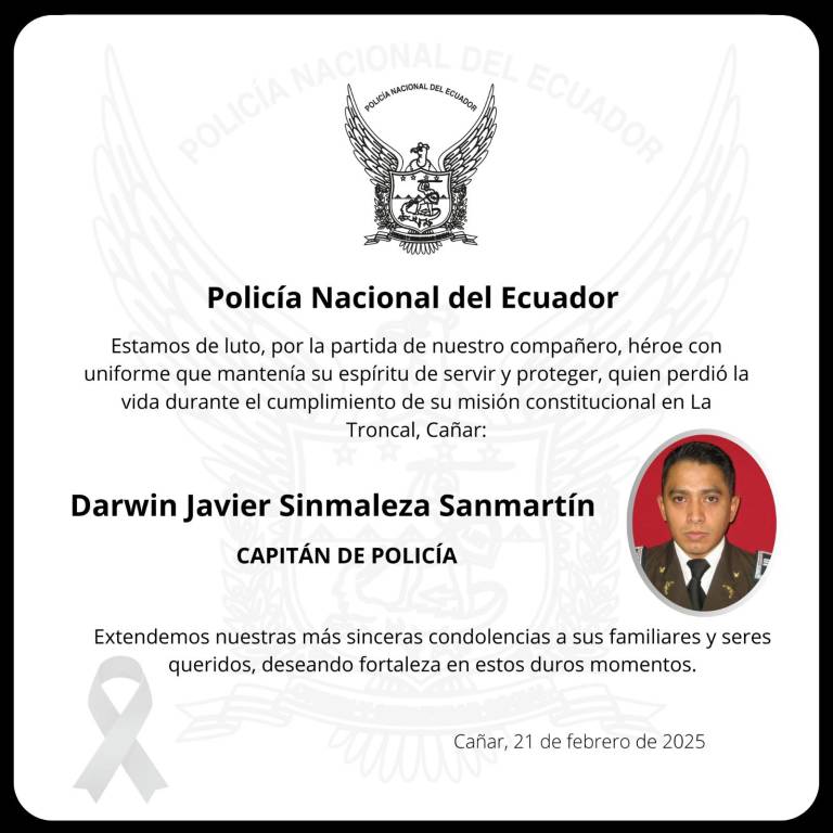 $!Capitán de la Policía es asesinado en enfrentamiento con secuestradores y extorsionadores en La Troncal