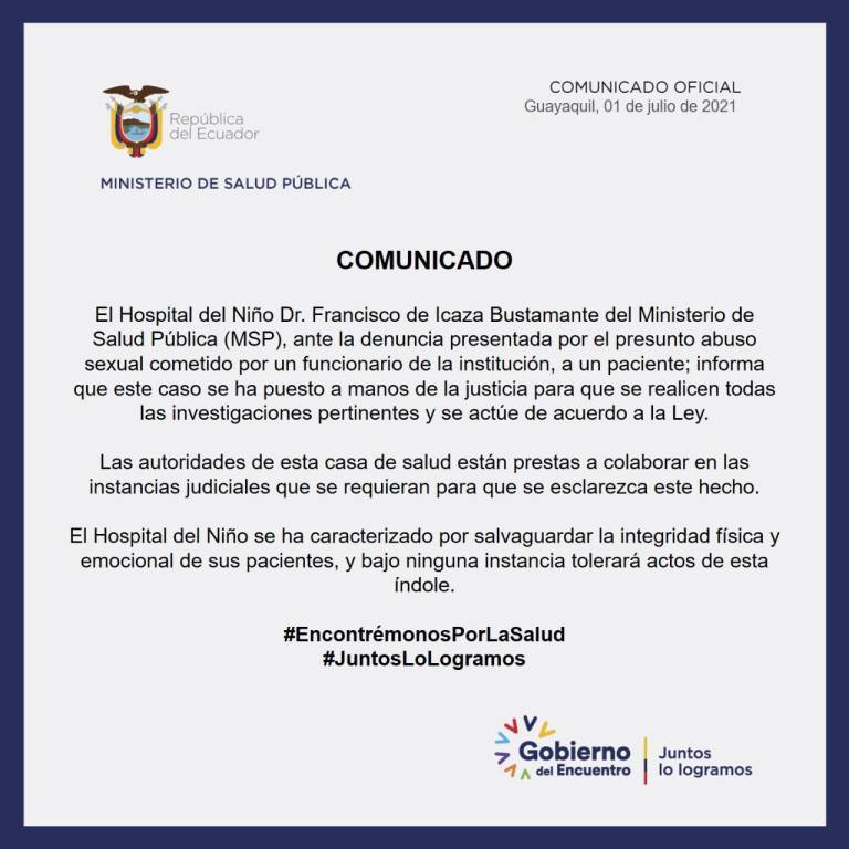 $!Denuncian presunto abuso sexual a una menor en un hospital del niño en Guayaquil