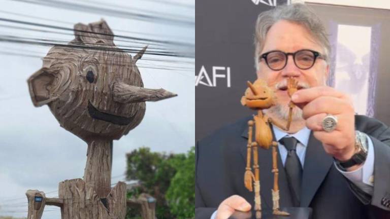 Pinocho de Guillermo del Toro fue recreado en un monigote hecho con materiales reciclados en Machala