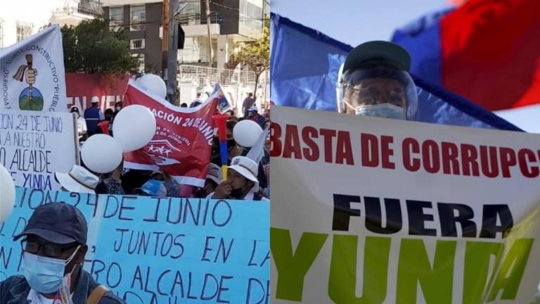 Decenas de personas marchan a favor y en contra de Jorge Yunda en el centro de Quito