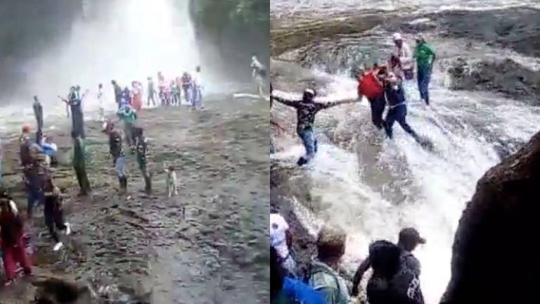 VIDEO: cascada de Hollín se desborda en Napo y arrastra a turistas