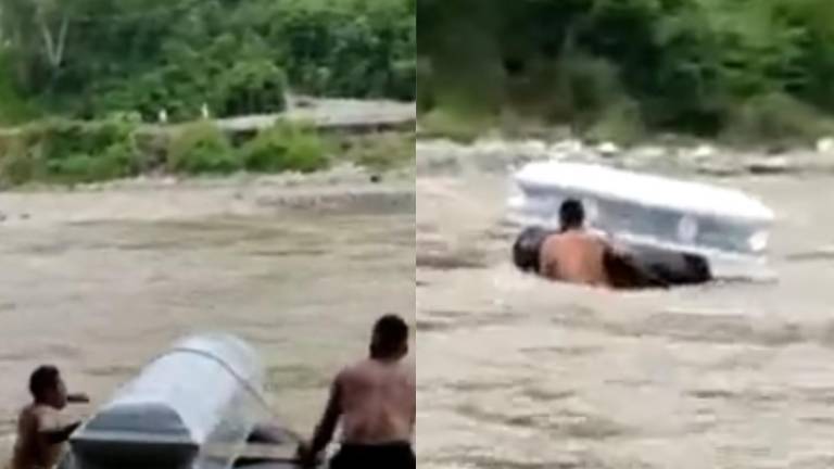 Insólito: trasladan un cadáver sobre una llanta en río de Perú para sepultarlo en Ecuador