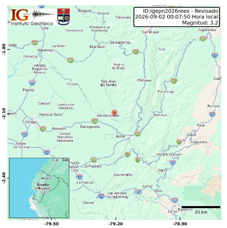 $!Dos sismos de magnitudes 3,2 y 3,7 sacuden Guayas y Cañar este miércoles 2 de septiembre