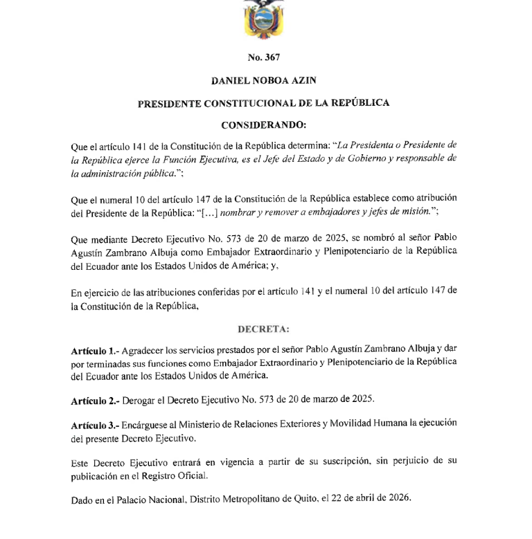 $!Decreto Ejecutivo.