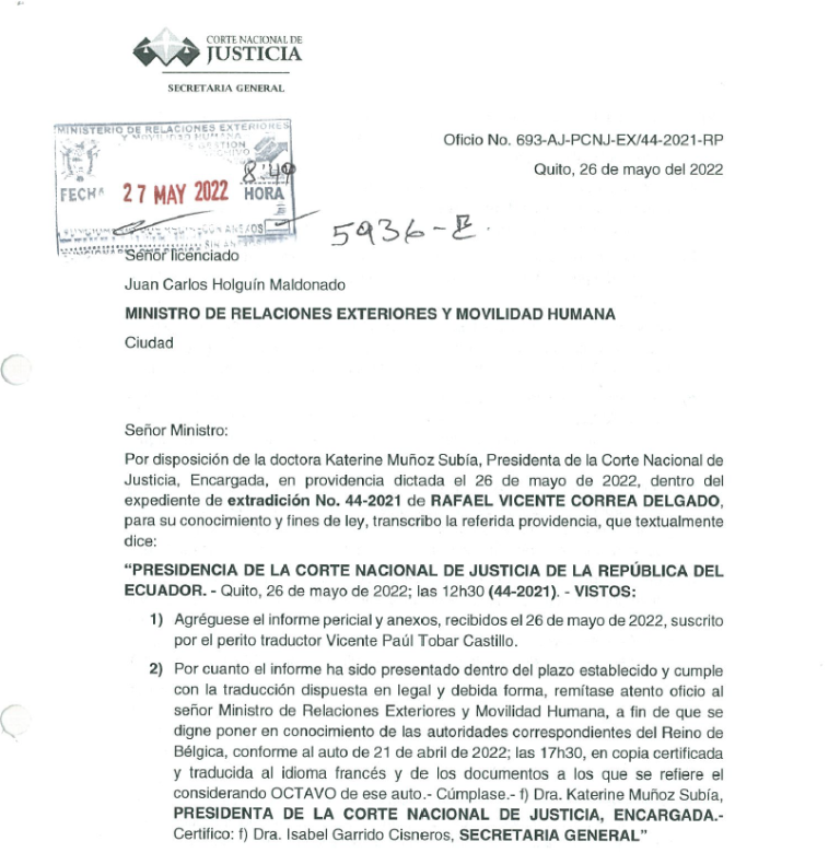 $!Corte Nacional de Justicia envía pedido de extradición de Rafael Correa a Cancillería