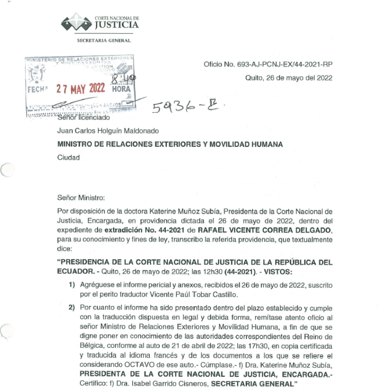$!Corte Nacional de Justicia envía pedido de extradición de Rafael Correa a Cancillería