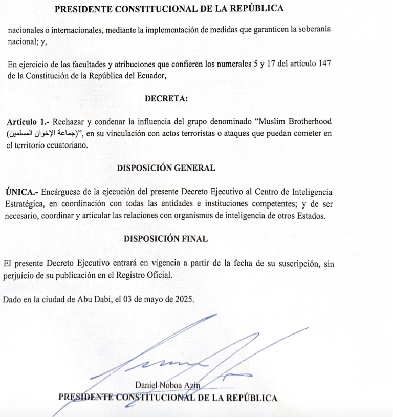 $!Daniel Noboa rechaza al grupo terrorista ‘Muslim Brotherhood’.