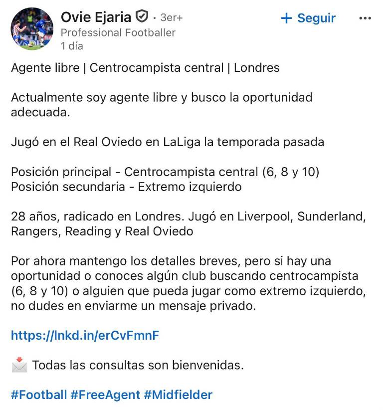 $!Publicación de Ovie Ejaria en LinkedIn.