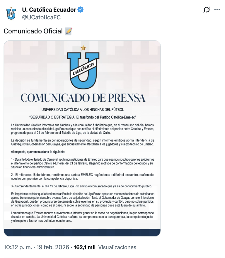 $!Publicación de U. Católica en la red social X.