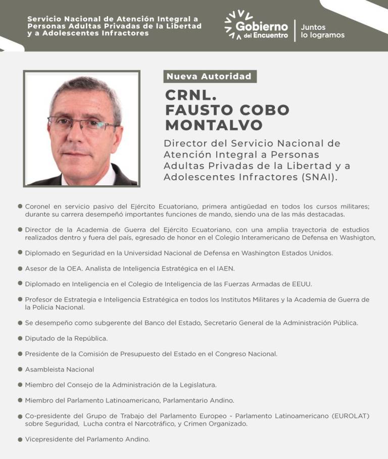 $!¿Quién es Fausto Cobo Montalvo, el nuevo director de la SNAI?