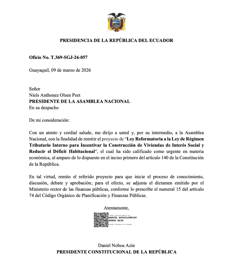 $!Daniel Noboa envía nuevo proyecto económico urgente.