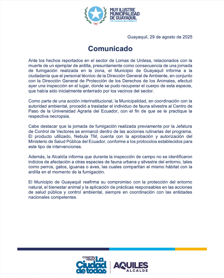 $!Comunicado sobre el caso de las ardillas en el sector de Lomas de Urdesa.