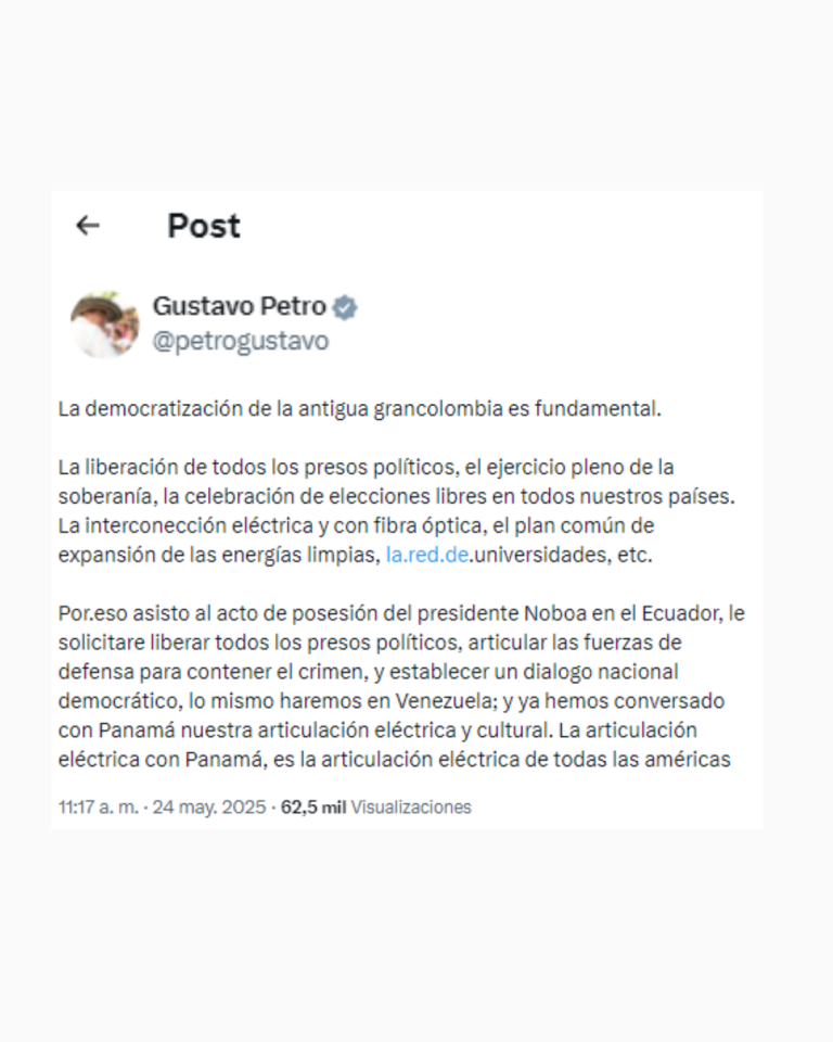 $!Extracto del tuit publicado por el presidente Gustavo Petro sobre la liberación de presos políticos.