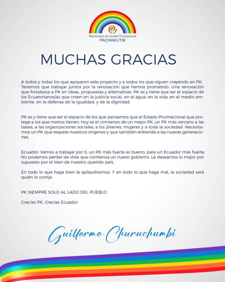 $!Guillermo Churuchumbi volvió a ser escogido como coordinador nacional de Pachakutik