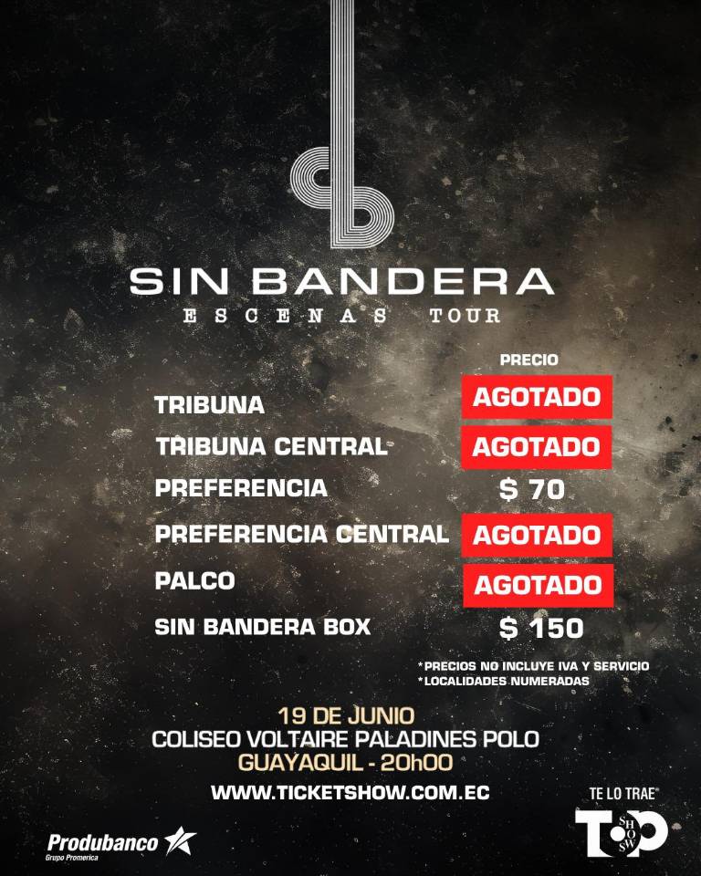 $!A pocas semanas de los conciertos, en Guayaquil únicamente quedan disponibles las localidades Preferencia y Sin Bandera Box.