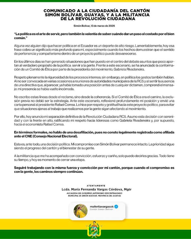 $!El comunicado de Mafer Vargas.