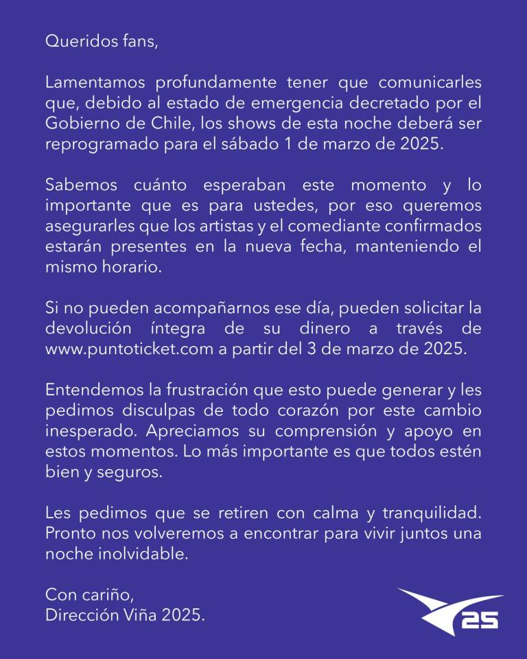 $!Comunicado del Festival Viña del Mar.