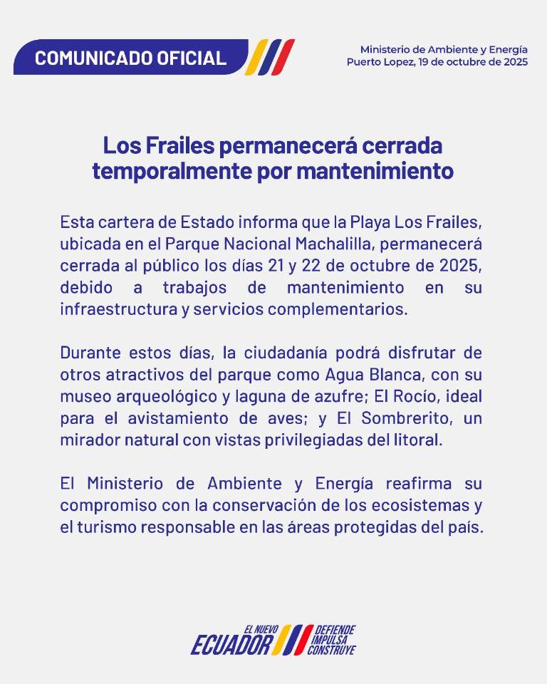 $!El resto del Parque Nacional Machalilla continuará recibiendo turistas durante esos días.