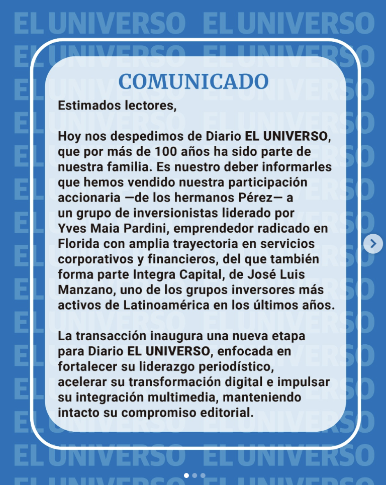 $!Diario El Universo cambia de dueños tras más de 100 años en manos de la familia Pérez
