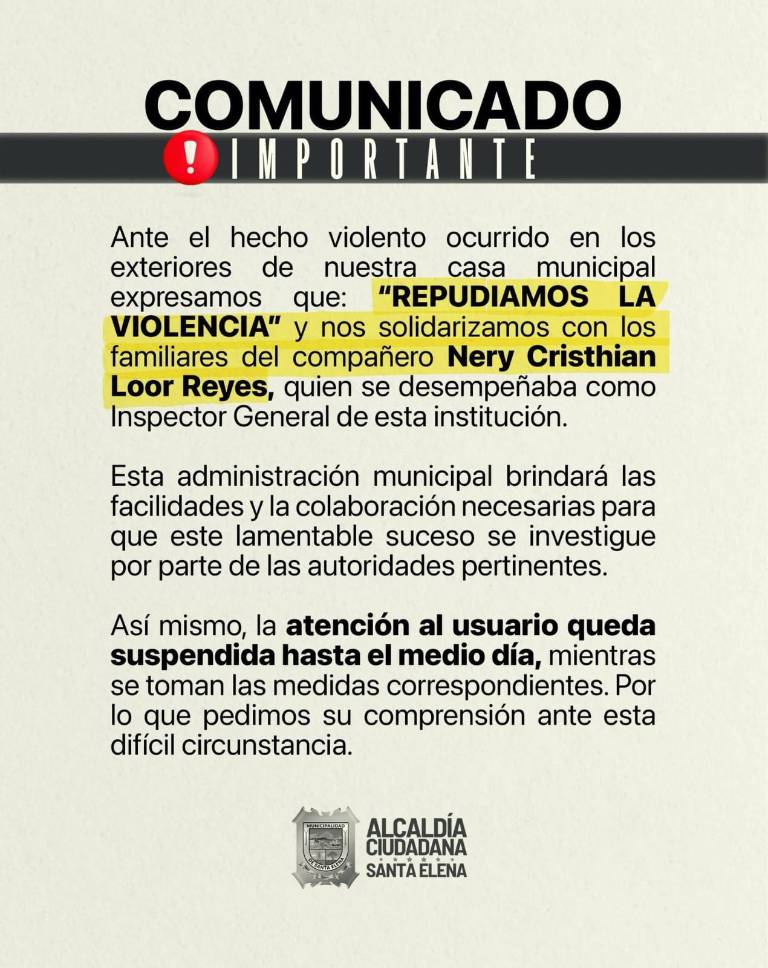 $!Comunicado sobre el asesinato de su funcionario.