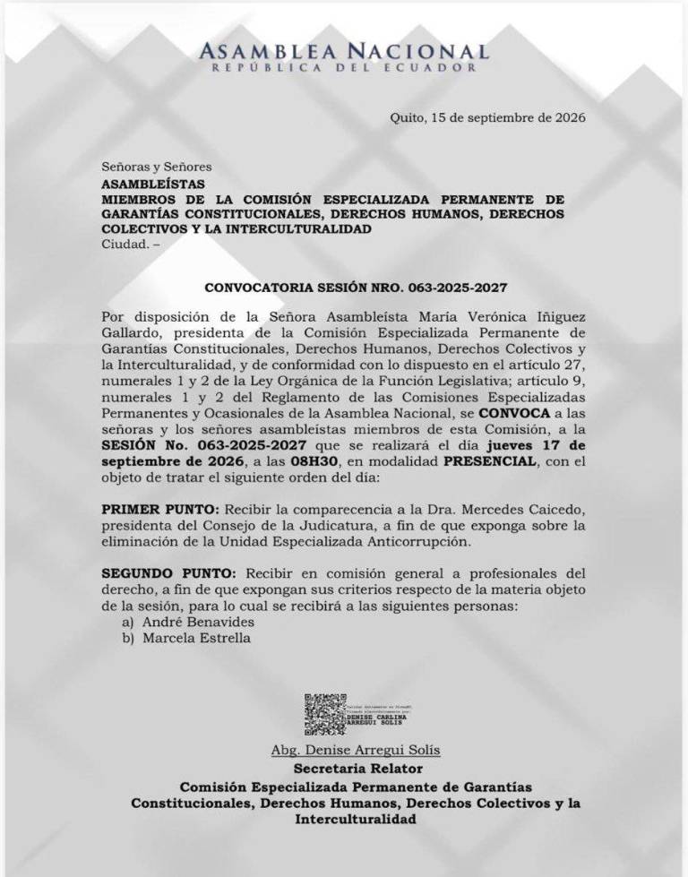 $!Convocatoria para Mercedes Caicedo.