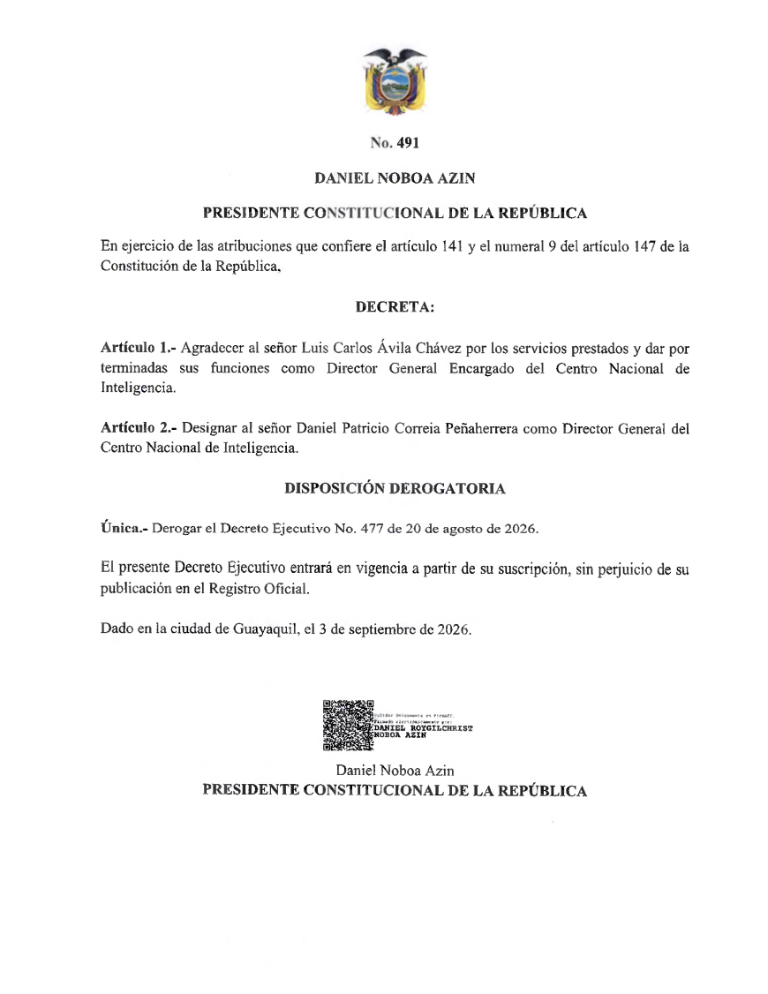 $!Decreto Ejecutivo 491 del presidente Daniel Noboa.