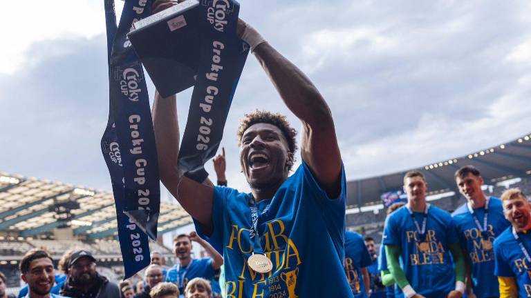 Kevin Rodríguez celebrando el título de la Copa de Bélgica.
