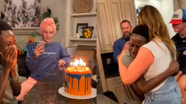 Joven adoptado rompe en llanto al recibir un pastel de cumpleaños por primera vez