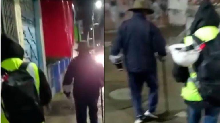Padre de 80 años acompaña de madrugada a su hija hasta la parada del bus