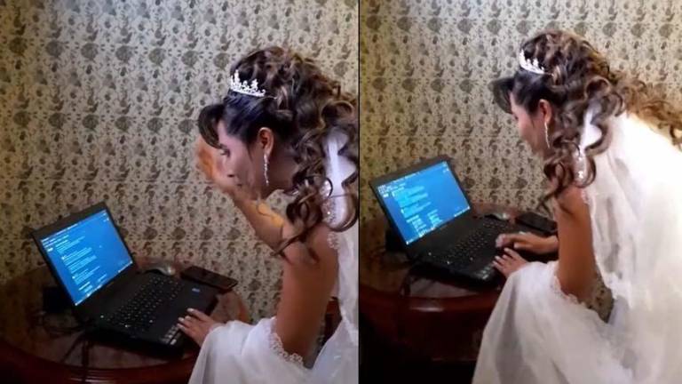 Novia se vuelve viral por presentar su tesis minutos antes de su boda