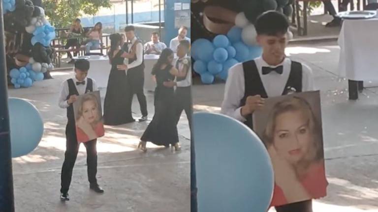 Joven conmueve al bailar el vals de su graduación con la foto de su madre fallecida