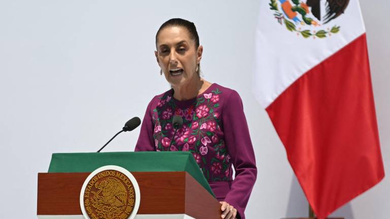 La presidenta de México, Claudia Sheinbaum, pronuncia un discurso durante un acto que conmemora el segundo aniversario de su victoria electoral, eel 31 de mayo de 2026.