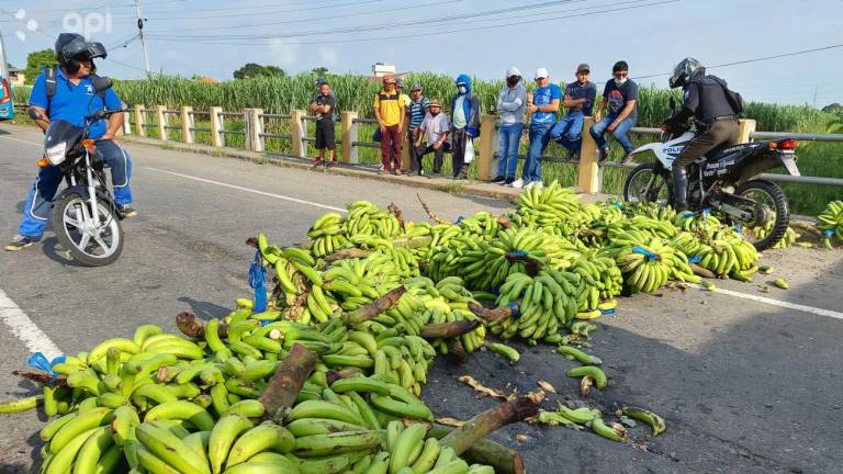 Bananeros bloquean vías en Guayas para hacer pedidos al Gobierno