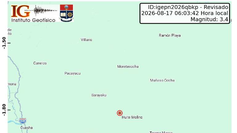 Sismo de magnitud 3,4 sacudió Pastaza este lunes 17 de agosto: ¿Qué dice el Instituto Geofísico?