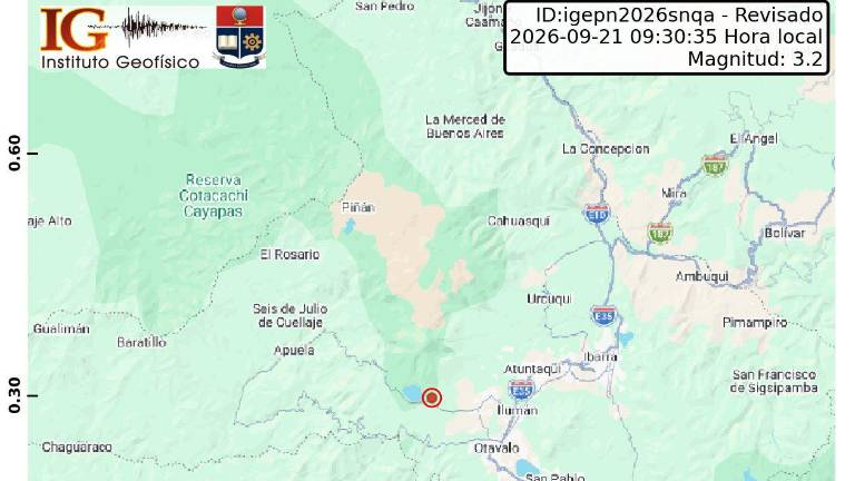 Sismo de magnitud 3,2 con epicentro cerca de Cotacachi se sintió en seis cantones de Imbabura