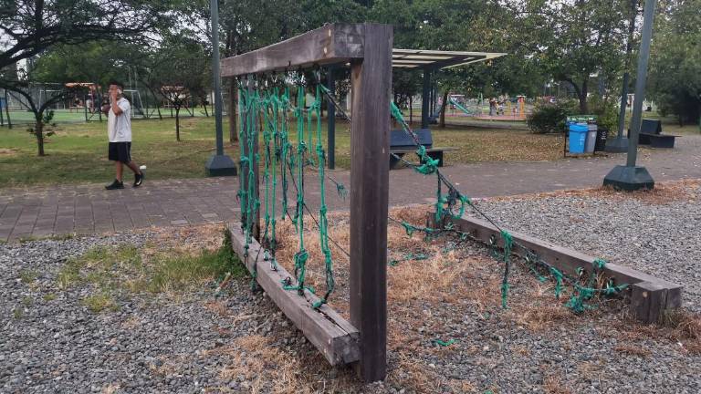 Personal del Municipio de Guayaquil realiza labores de mantenimiento en el Parque Samanes, después de que el Gobierno Nacional les entregó la competencia.