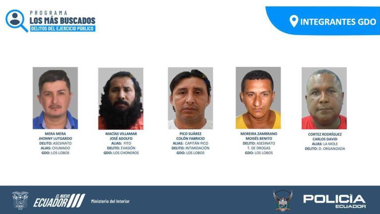 Ofrecen recompensa por información de cinco cabecillas de bandas criminales del Ecuador