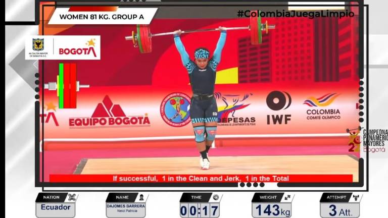 Neisi Dajomes gana oro en Panamericano de pesas en Colombia e impone récords