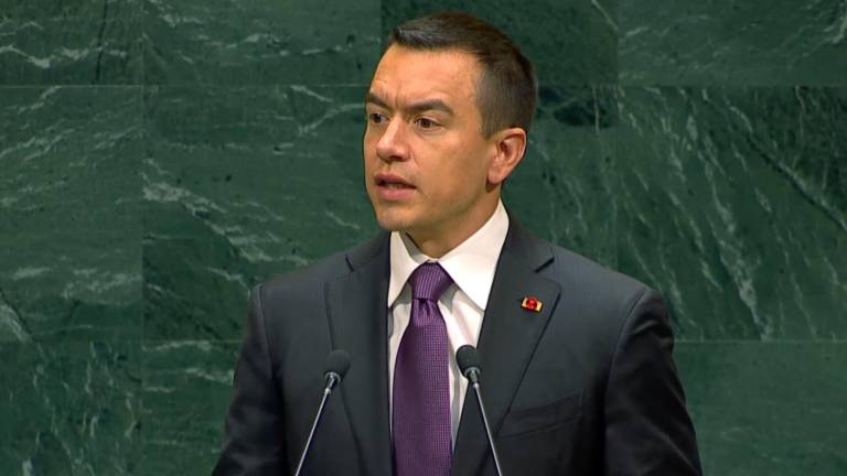 El presidente Daniel Noboa durante su intervención en la Asamblea General de la ONU.