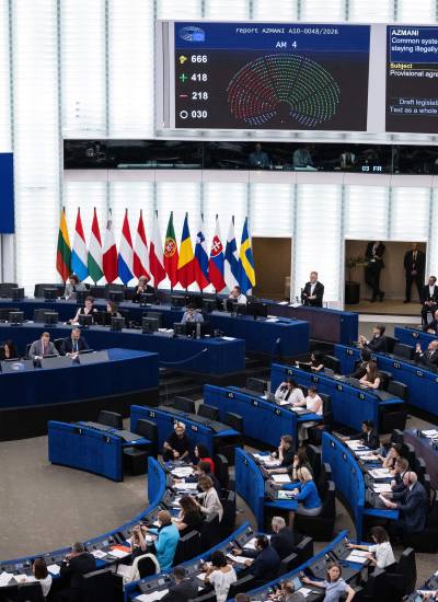 Miembros del Parlamento Europeo, en el voto de las nuevas normas migratorias.