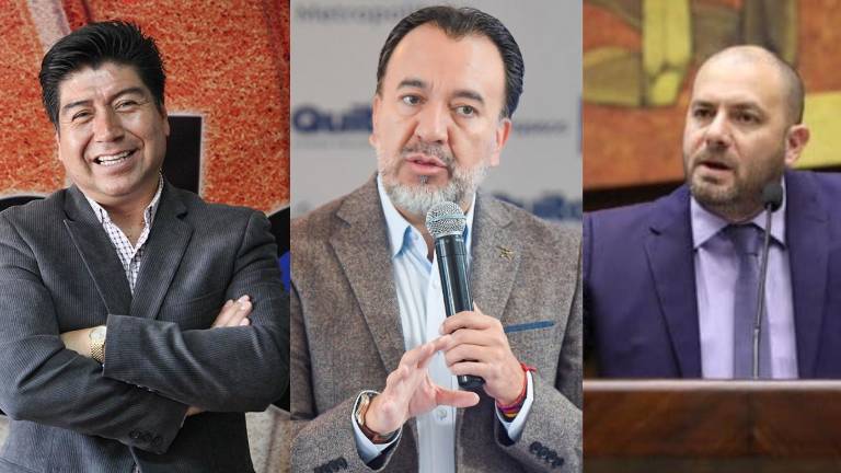 Jorge Yunda, Pabel Muñoz y Juan Esteban Guarderas, precandidatos a la Alcaldía de Quito.