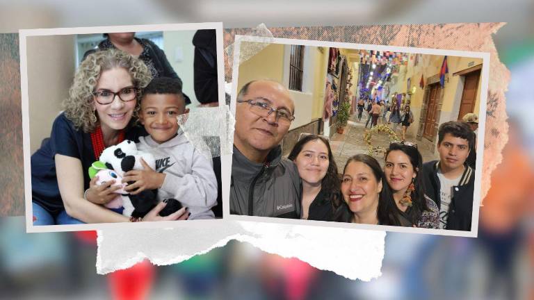 Lucía Trávez, en la foto de la izquierda, junto a uno de los niños que reciben apoyo en su Fundación; y María de Lourdes Ortega, en el centro de la foto derecha, junto a su familia.