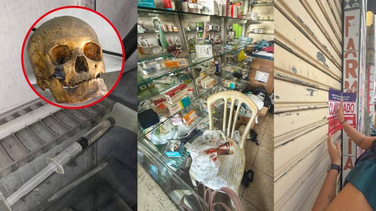 Insalubridad, medicamentos caducados y un cráneo humano se hallaron en el operativo a una farmacia de Guayaquil