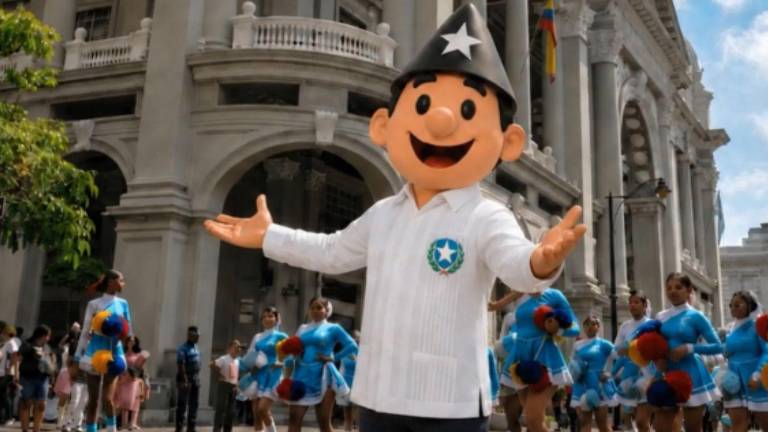 Personaje típico, Juan Pueblo, delante de desfile tradicional por fiestas julianas.