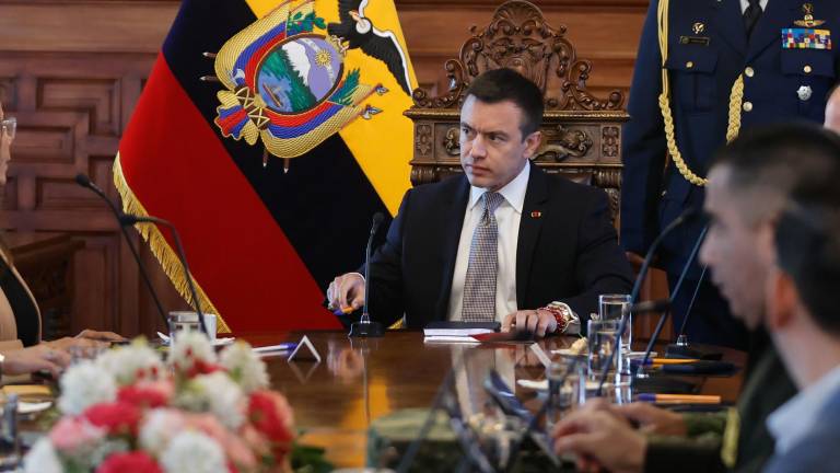 El mandatario Daniel Noboa, encabezando una reunión del Bloque de Seguridad este lunes.